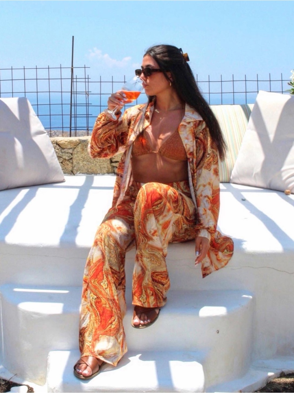 Women's Orange Abstract Bikini Cover Up Set